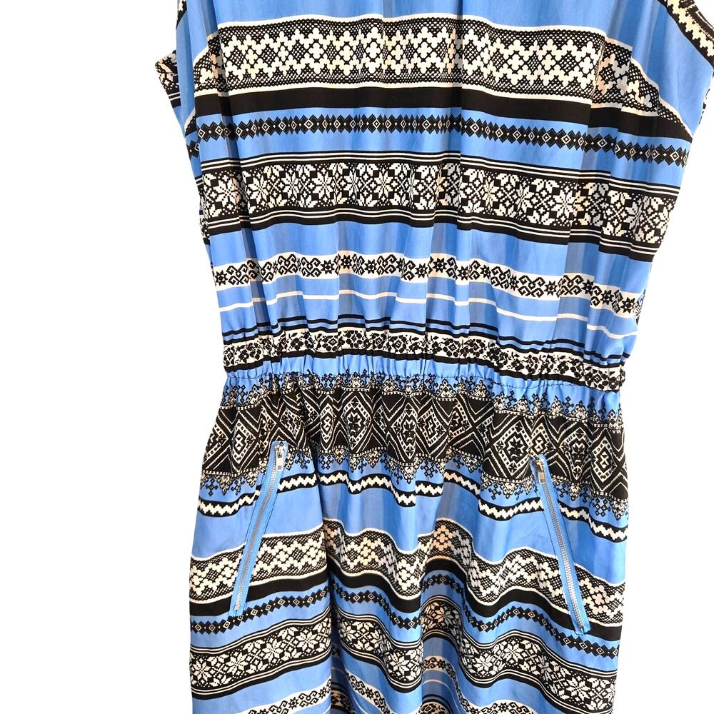 Feathers Women's Dress 1X Blue Black Short Sleeveless Sun Plus Size 14W 16W - Picture 2 of 6